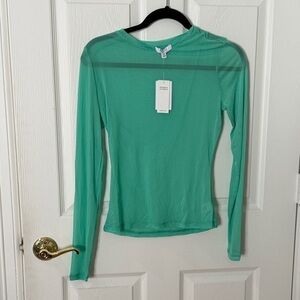 NWT AFRM spearmint Long Sleeve Women's Top mesh see through medium